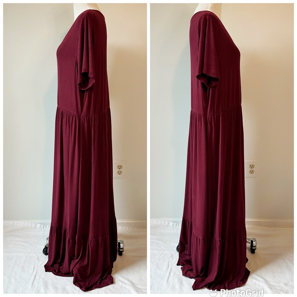 Lane Bryant Women’s Wine Burgundy Knit Flounce Maxi Dress, size 18/20 - Picture 4 of 16